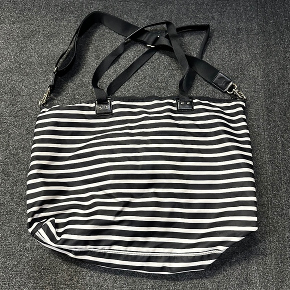 Kate Spade Black White Striped Pink Crossbody Satchel Foldover Purse Bag SPARSE - Picture 6 of 7